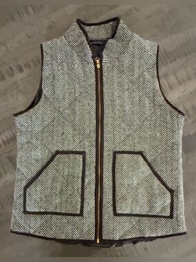 VINTAGE/Herringbone Zip-Front Vest in Black & White